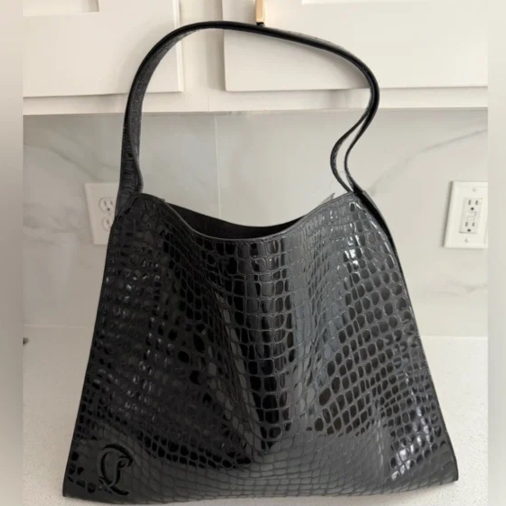 Christain Louboutin LE 54 Chic Black Crocodile-Embossed Shoulder Bag
